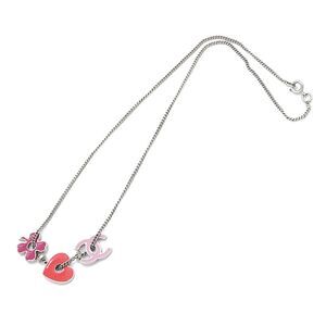 Chanel Cc Silver Plated Enamel Heart And Clover Charm Pendant Necklace